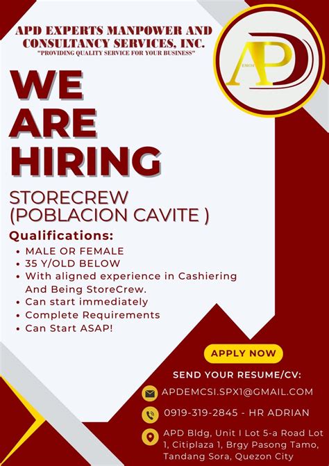 CAVITE JOB HIRING .